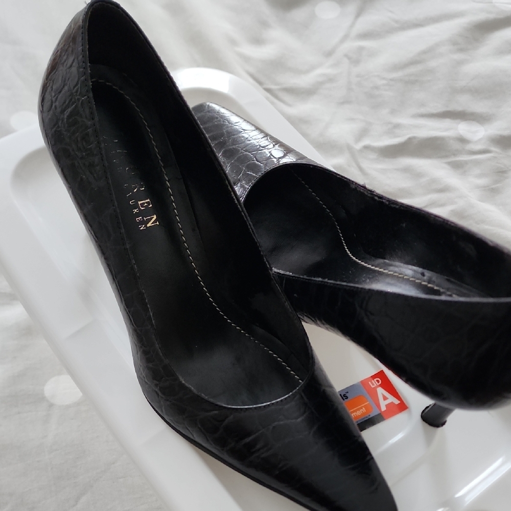 Ralph Lauren Black Crocodile Pattern Heels